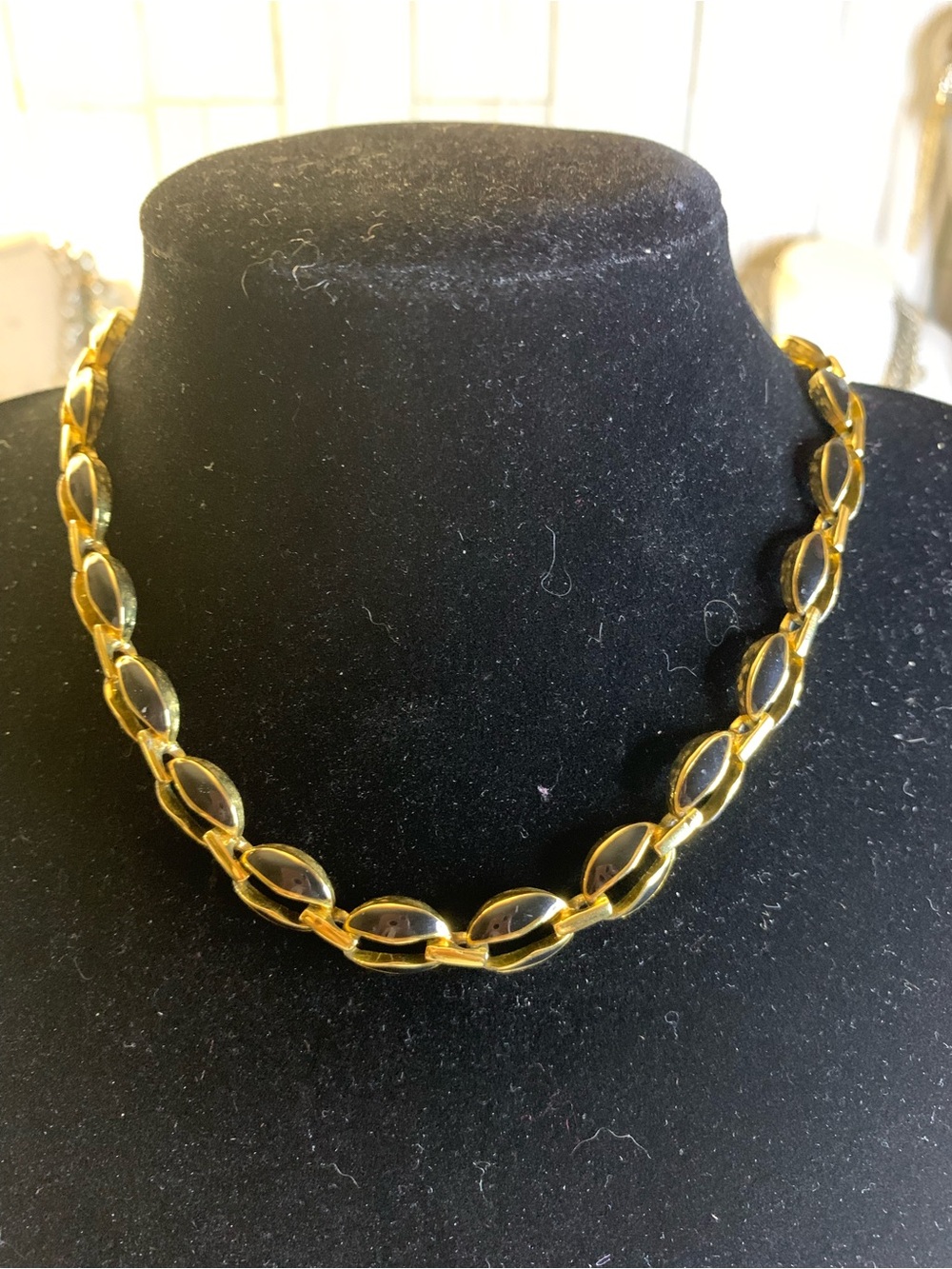 Gold-Tone Necklace with Black Enamel Marquise Links
